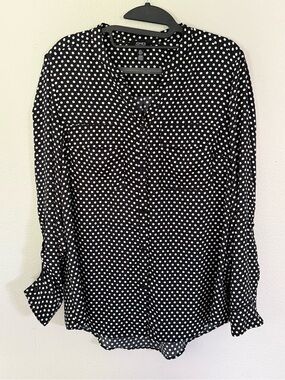 Jones New York Signature Black and White Polka Dot Button-Up Blouse Women’s L